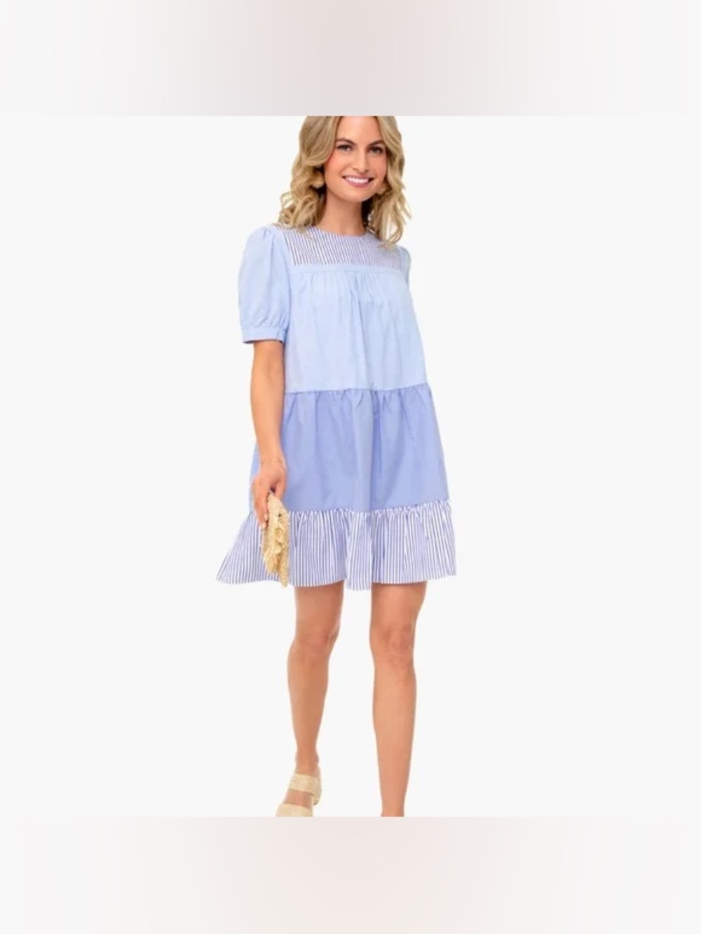 Pomander Place Quinn Dress in Blue/White Cotton, Size Small